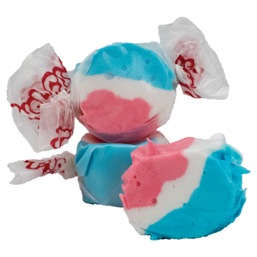 Taffy Town Rocket Pop Taffy - Gourmet Salt Water Taffy Candy with Rocket Pop flavor, featuring vibrant red, white, and blue swirls wrapped in classic Taffy Town packaging.